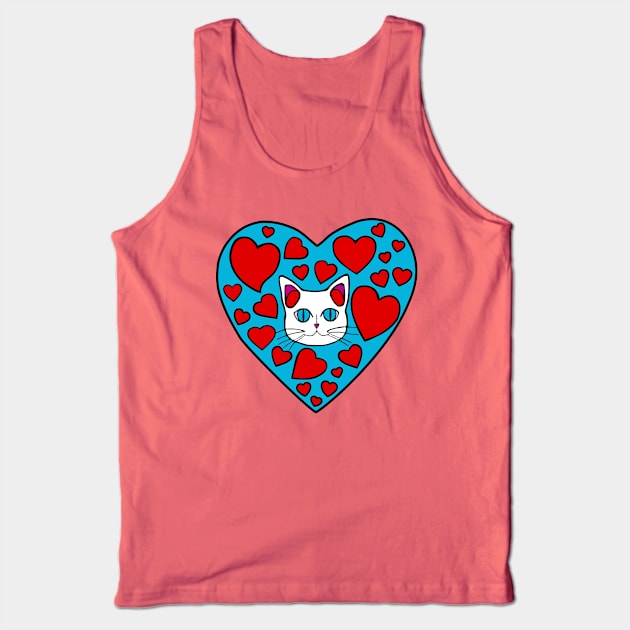 Kitty Love Hearts Tank Top by loeye